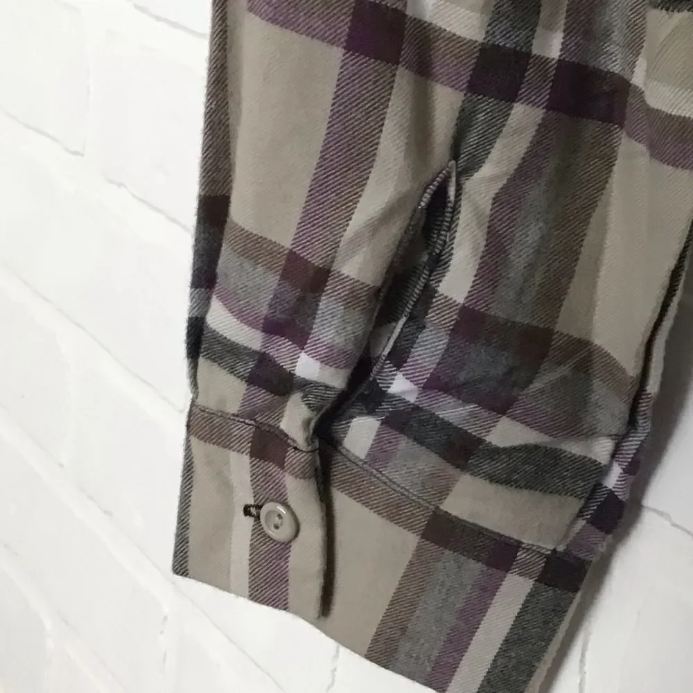 2/40$ FLANNEL plaid checkers Forever 21 oversize Crop blouse plaid beige neutral - Picture 4 of 9